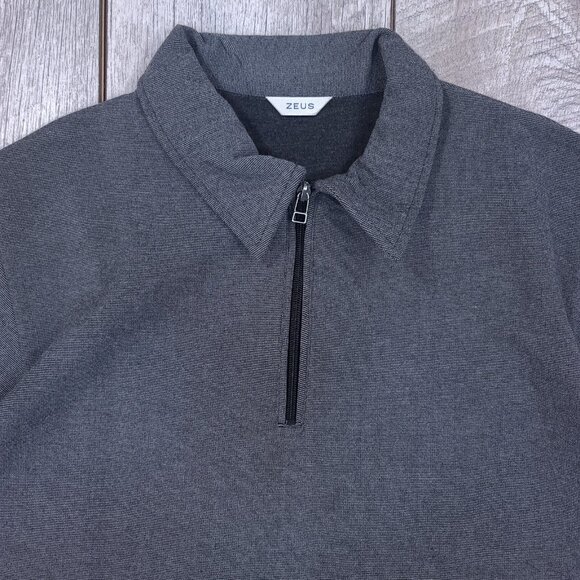 Zeus Mens Performance Polo Shirt Size XL Gray Short Sleeve 1/4 Zip Pique Golf - Picture 4 of 6